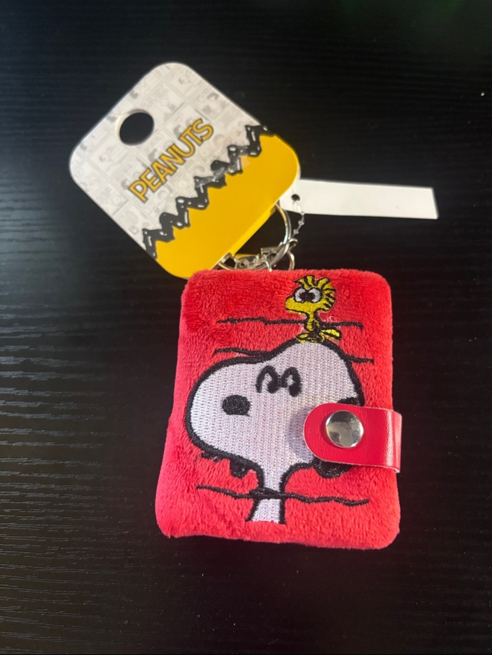 Peanuts Red Plush Snoopy & Woodstock Key Card Holder with Yellow Accent
